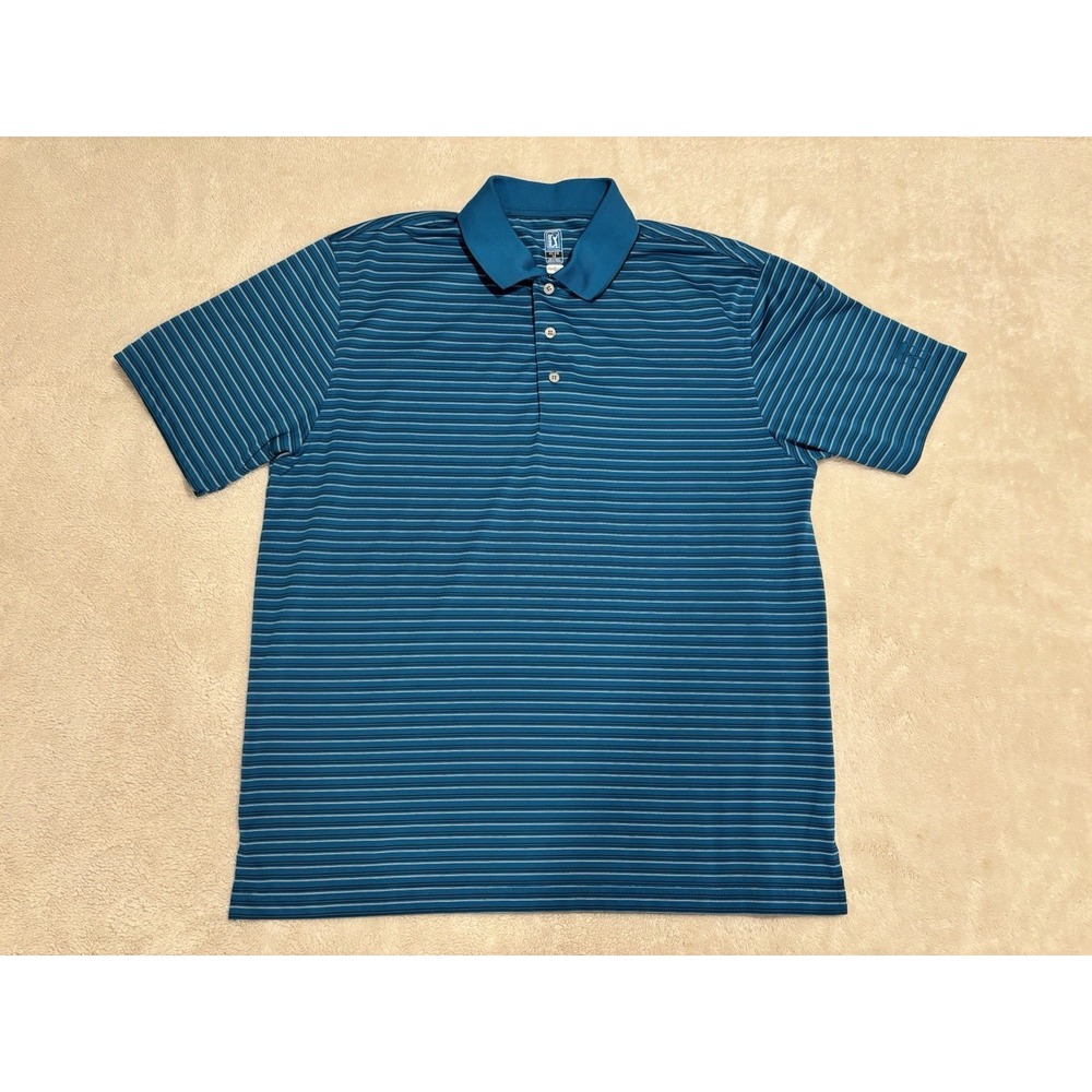 PGA Tour Airflux Golf Polo Shirt Mens XL‎ Blue Striped Outdoors Casual